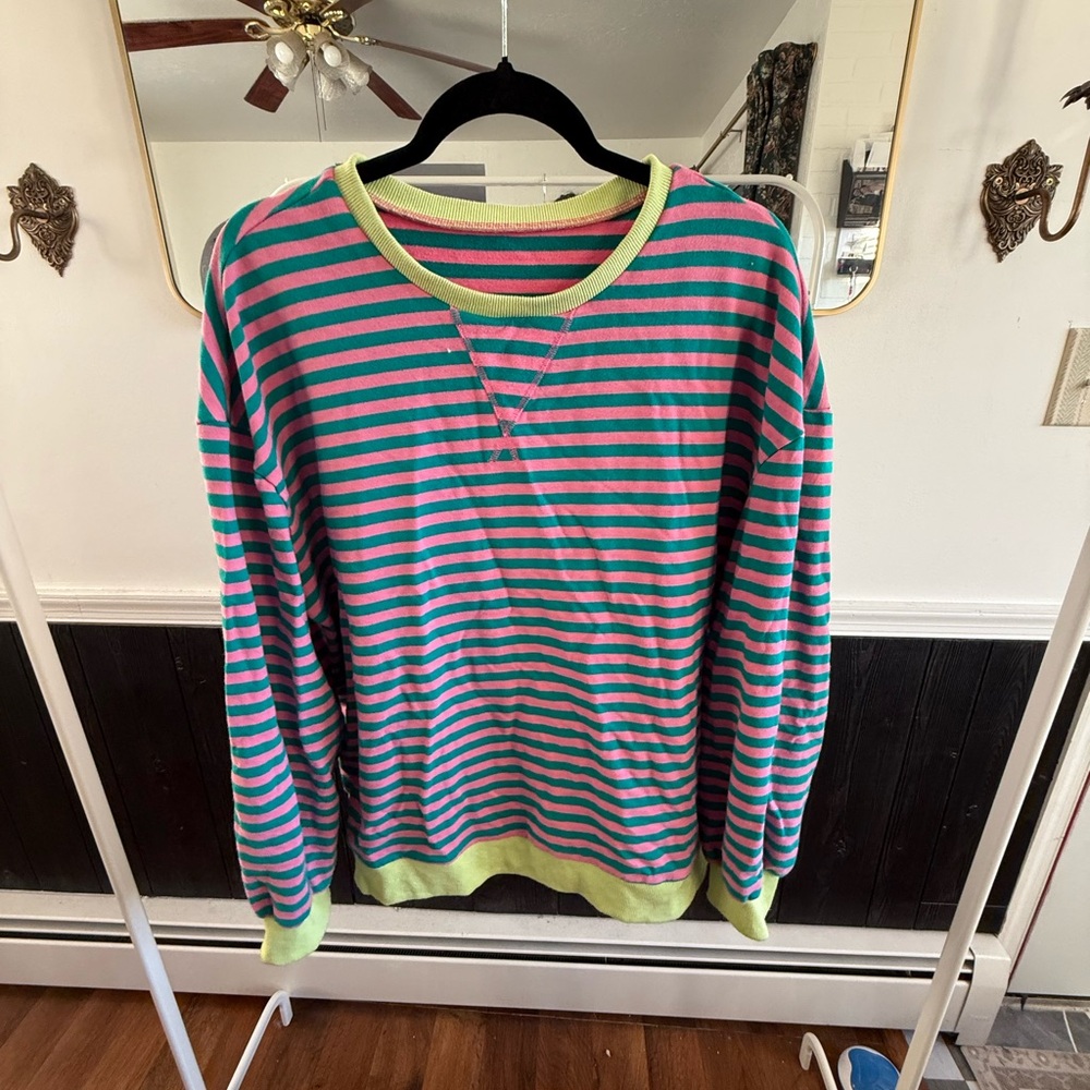 Amazon Striped Pink and Green Sweatshirt